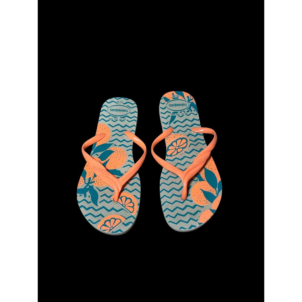 Havaianas Womens Slim Citrus Fruit Print Flip Flop Sandals Orange Blue Size 7/8